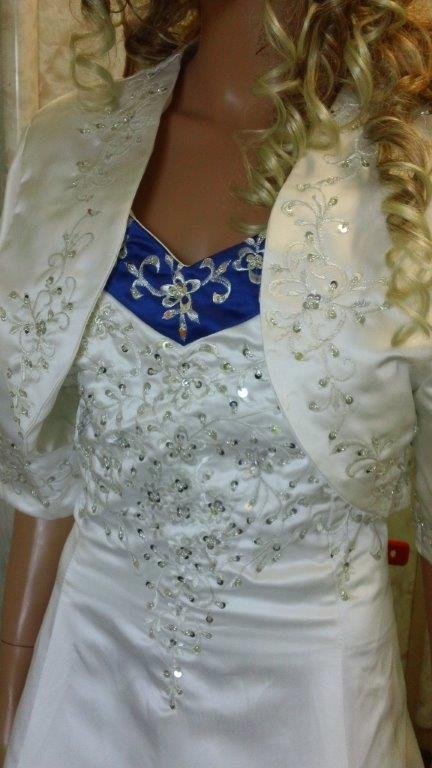 Ivory and Royal Blue wedding dress and jacket
